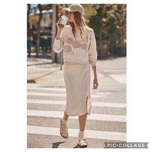 Anthropologie Daily Practice Quilted Floral Embroidery Neutral Sweatshirt Size L